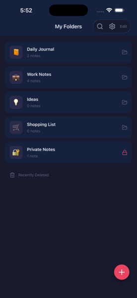 Folders screen