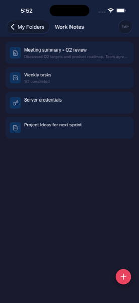 Note list screen